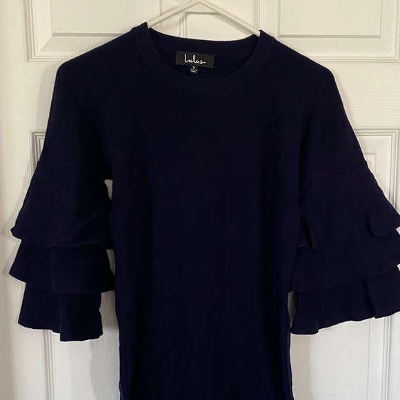 Lulu's Navy Ruffle Sleeve Dress - Picture 3 of 5